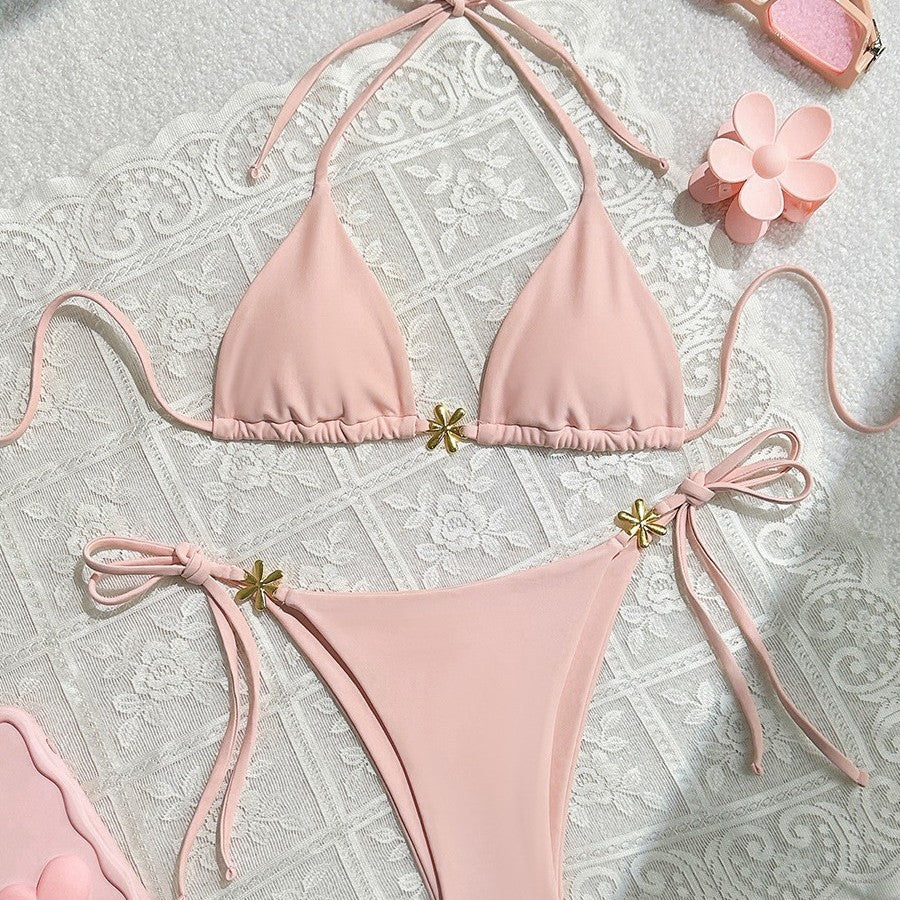 Sexy Exposed Back Women Summer Beach Solid Color Bikini